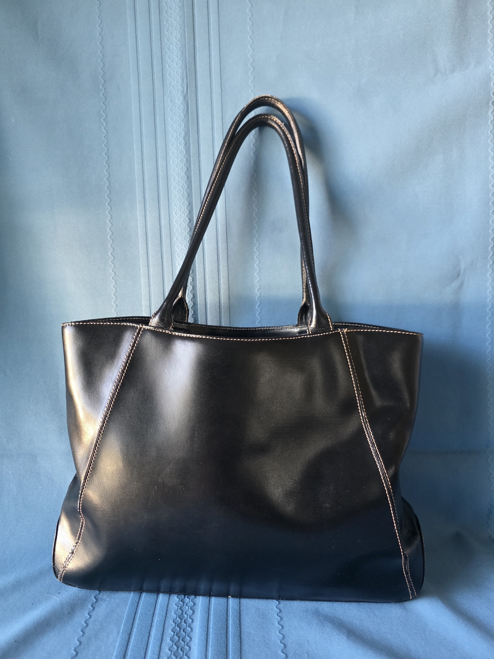 Wilsons Leather Vintage Black Structured Purse Tote Contrast Stitching Y2K